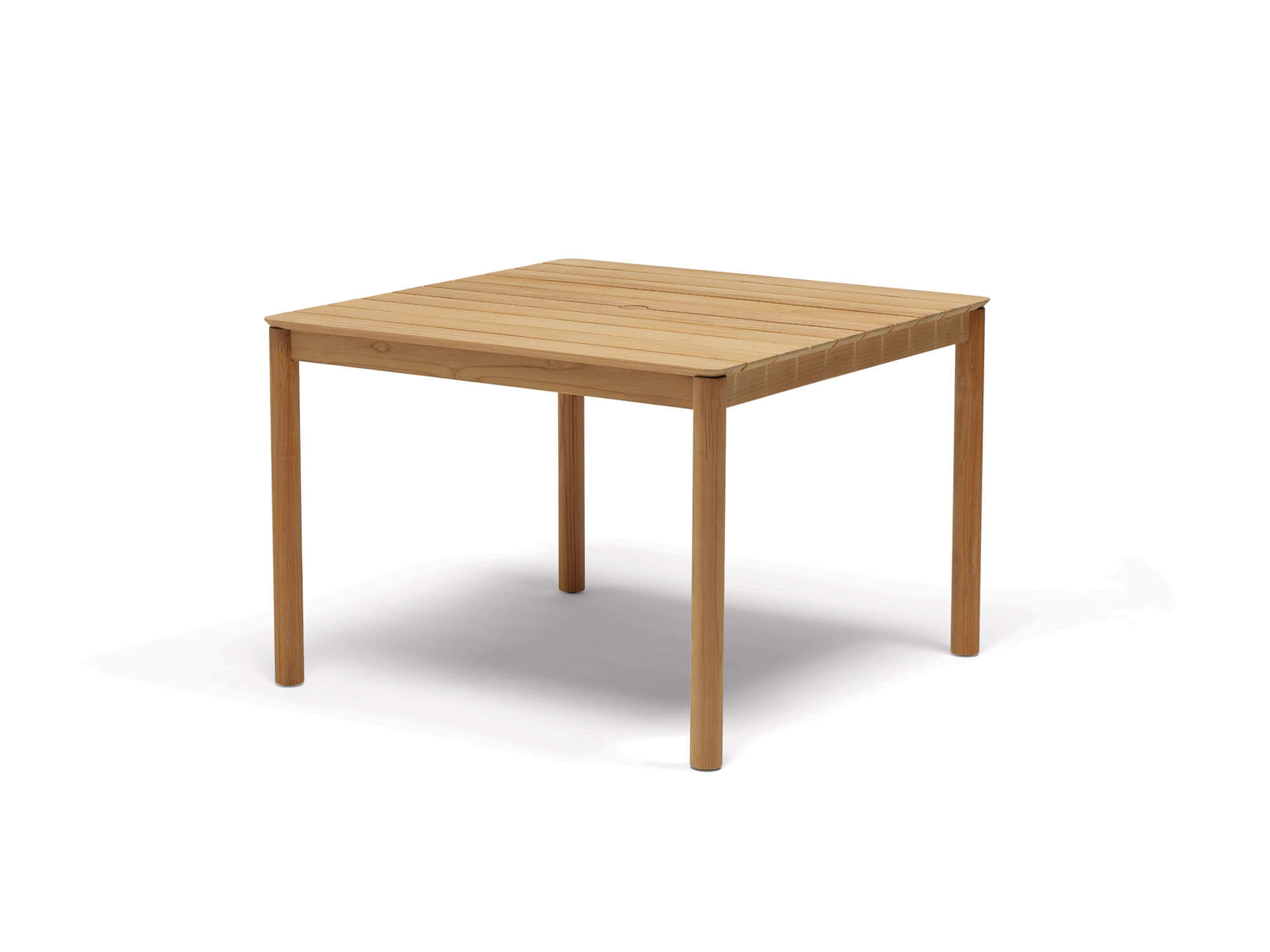 Front angle view of square outdoor dining table